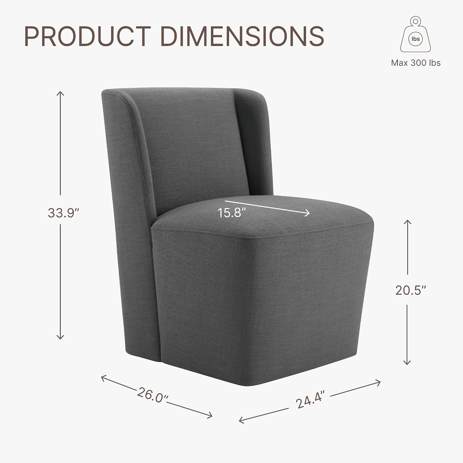 KISLOT Dining Chairs with Casters No Assembly Upholstered Wingback Single Sofa Armless Deskchair for Bedroom Waiting Room Kitchen Diningroom