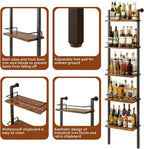 YMYNY 5-Tier Freestanding Wine Racks，Liquor Bottle Display Shelf with Fences, Wall Mounted Floating Shelf Storage Stand for Kitchen, Dining Room, 16.93''L x 7.87''W x 69.68''H Vintage Brown UHWR001H