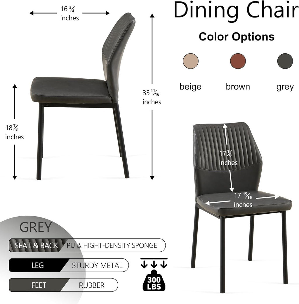 Dining Room Chairs Set of 4, PU Leather Seats with Black Metal Legs, Waterproof Chairs Set of 4 for Kitchen & Dining Room, 15-Min Assembly - Dark Grey