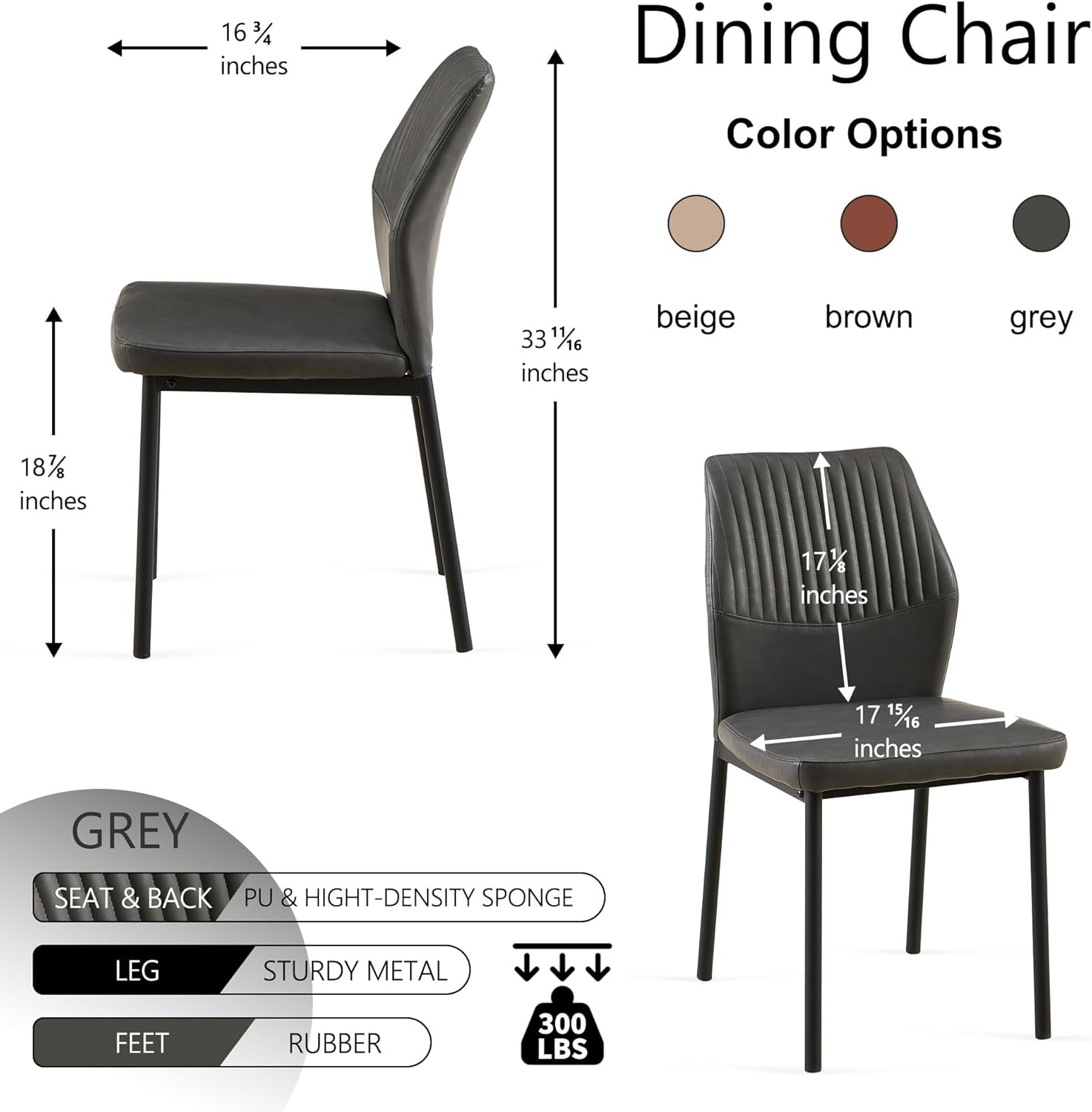 Dining Room Chairs Set of 4, PU Leather Seats with Black Metal Legs, Waterproof Chairs Set of 4 for Kitchen & Dining Room, 15-Min Assembly - Dark Grey