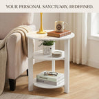 Farmhouse 3-Tier Round Side Table, 17.7 * 21.7inch End Table with Open Storage,Modern Accent Table Circular Nightstand for Living Room, Bedroom, Office,Wooden Table for Narrow and Small Spaces, White