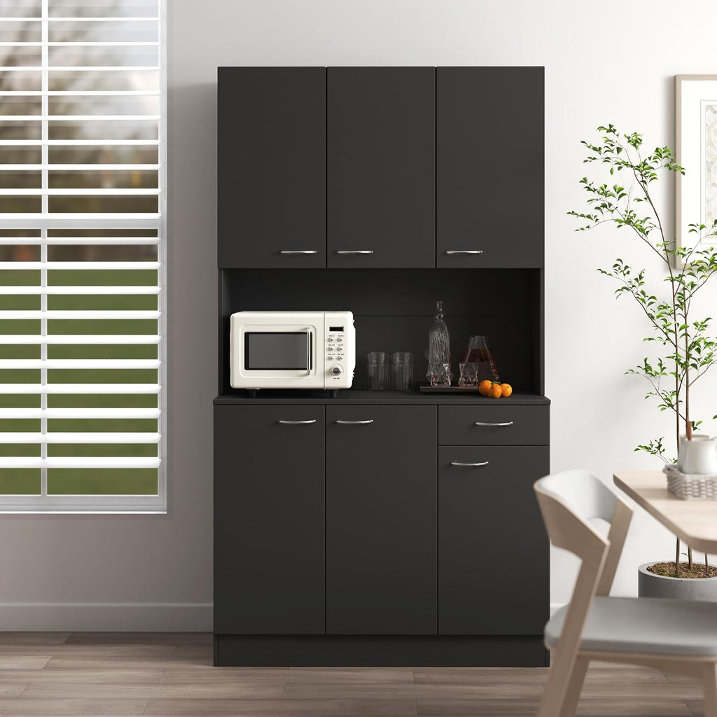 70.87" 6-Door Modern Kitchen Pantry Cabinet Combo with Drawer&Shelf for Dining Room Kitchen Living Room, Black