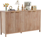 Fluted Sideboard Buffet Cabinet, 55" Large Storage Buffet Cabinet with 4 Doors and Adjustable Shelves, Modern Sideboard Console Table for Living Room,Entryway,Dinning Room,Kitchen-Grey