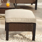 Outdoor Cushioned Ottoman Square Wicker Patio Furniture Ottoman with Beige Cushion Metal Steel Frame