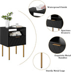 Aienvey Nightstand with Charging Station, Small Side Table, Modern Night Stand with Drawers, Bedside Table for Bedroom, Living Room End Table (Black Rhombus)