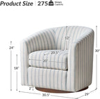 HULALA HOME Modern Swivel Accent Chair with Solid Wood Base, Round Swivel Barrel Chair with Striped Pattern, No Assembly Required, Blue
