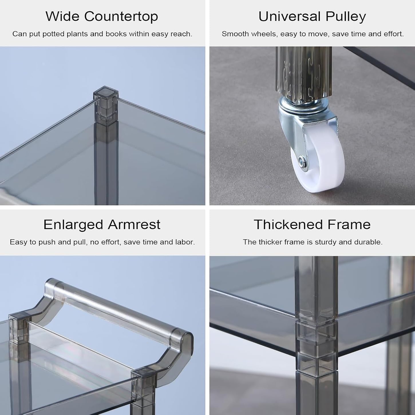 Acrylic Side Table, 3-Tier Acrylic Bar Cart with Wheels and Handle, Clear Multifunction Small Spaces Rolling Serving for Kitchen Living Room Dining Laundry(Blue)