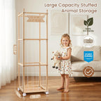 Ostutry Stuffed Animal Storage with Wheels - Wood Stuffed Animals Organizer Holder Zoo Large Capacity Plush Toy Cage with Elastic Band for Playroom, Bedroom, Nursery