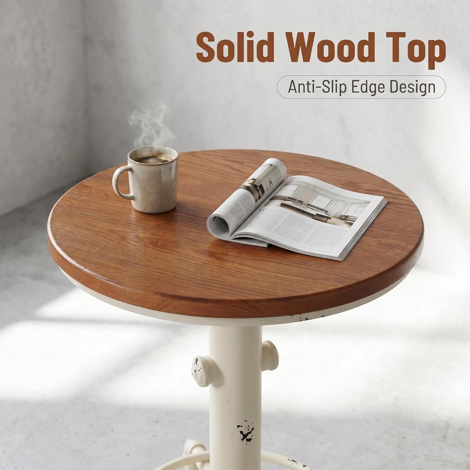 Topower Industrial Bar Table 32.3-38.2" Adjustable Pub Table Kitchen Dining Coffee Bistro Table (Antique White)