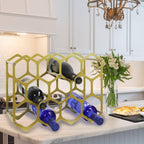 AT-VALY Countertop Wine Rack,Durable and Sturdy Freestanding 14 Bottle Wine Holder for Home Decor, Bar,Cabinet,Pantry (Gold)