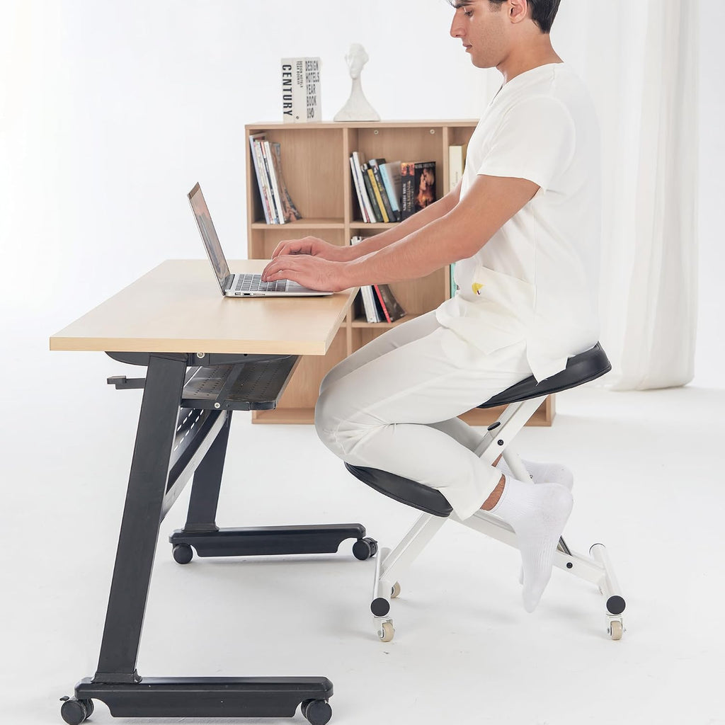 Master Massage Ergonomic Metal Foldable Posture Kneeling Chair for Office –Metal Folding Kneeling Posture Chair for Home and Office-Posture Correction Stool-Improve Your Posture Royal Blue