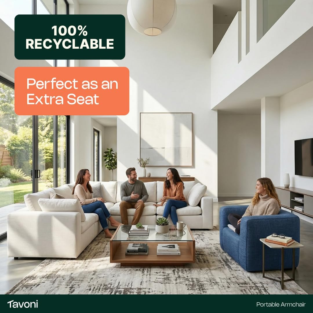 Tavoni Inflatable Armchair with 1 cm Foam Lining, Portable TPU Blow Up Couch for Indoor & Outdoor Use, Modern Lounge Chair, Pump Not Included, 36 x 25 x 30 in