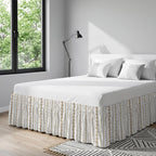 Brown Botanical Bed Skirt King Size 18 Inch Drop, Adjustable & Elastic Wrap Around Bed Skirts Pleated Luxury Dust Ruffles for Twin Full Queen Cal King Base Bed, Summer Botanical Leaf Vertical Stripes
