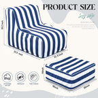 Gemscream Outdoor Inflatable Bean Bag Chair and Ottoman, Portable Inflatable Bean Bag and Ottoman with Handle for Patio Garden Home Boho Decorative Living Room(Blue and White Stripes)