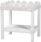 Bali & pari Sumana Natural Rattan Side Table - Handwoven Wicker 2-Tier Accent End Table with Scalloped Tray Top for Living Room, White