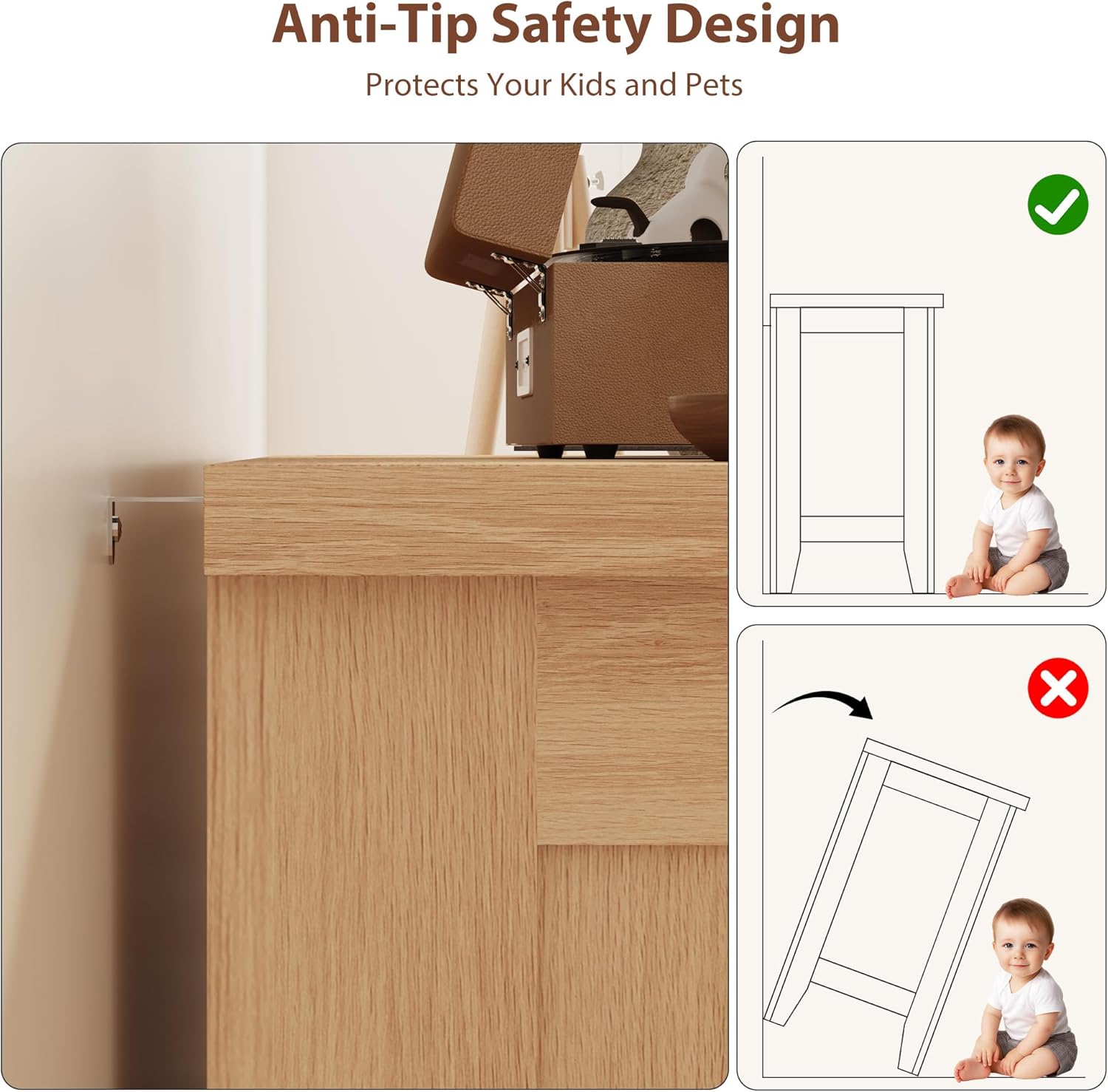 GarveeHome 6 Drawer Dresser for Bedroom, 47 Inch Wide Wood Chest of Drawers, Large Storage Organizer with Deep Drawers & Stable Legs, Modern Farmhouse Dresser for Living Room, Entryway, Natural