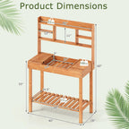 Giantex Potting Bench, Outside Solid Wood Potting Table with Flip-up Tabletop, Shelves, Indoor Outdoor Wooden Workbench for Patio Porch Balcony, Potted Plant Display Rack, 42"x18"x60", Brown