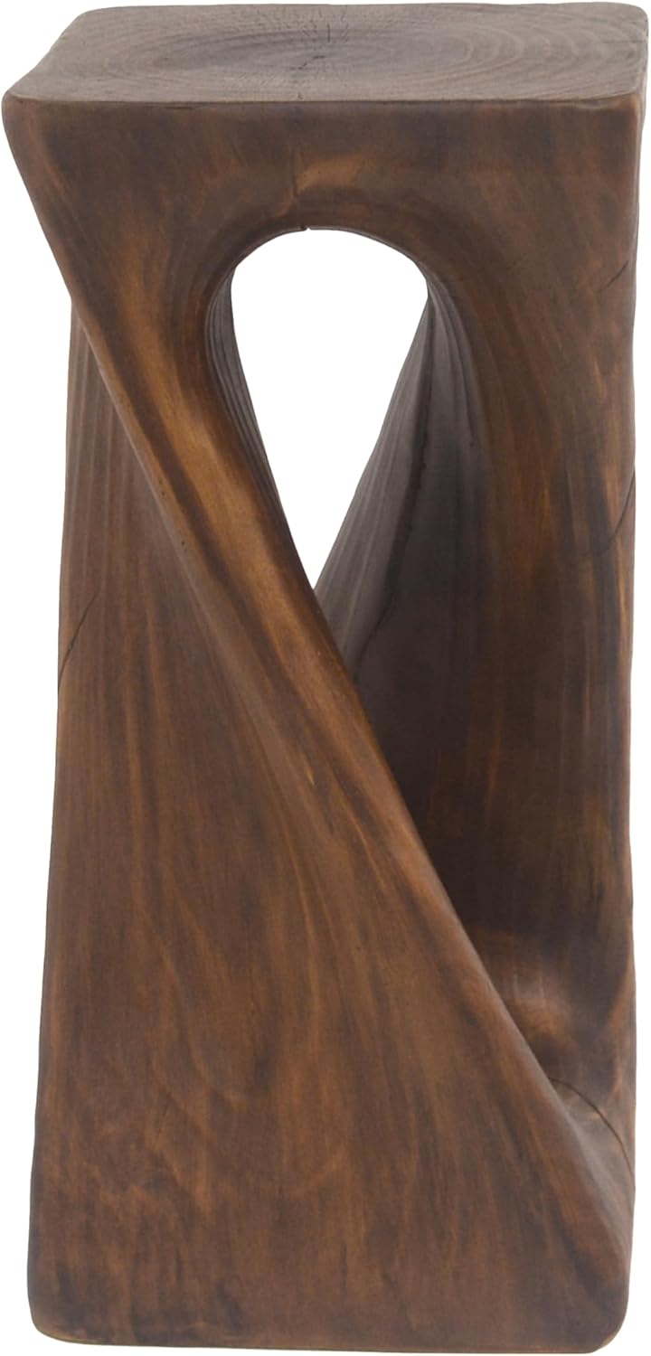 IRONORA Twisted Hollow Wood Grain Pedestal Side Table, Rustic Hourglass Sculpture Accent End Table, Heavy Duty Decorative Console Table for Entryway Living Room Wabi Sabi Farmhouse Decor