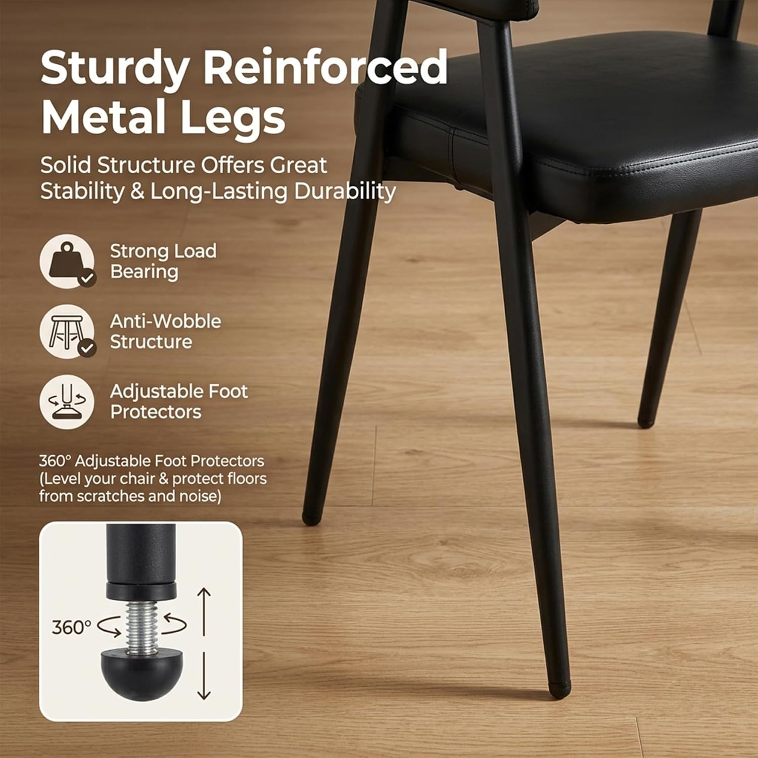 HNY Modern Dining Room Arm Chairs Set of 6, Retro Faux Leather Upholstered Barrel Dining Chairs with Arms Mid-Century Black Accent Chair with Metal Legs, Open-Back Kitchen Side Chair for Living Room