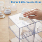 Baby Bottle Organizer, 5 Pack Stackable Storage Dust-proof Drawers, Clear Plastic Bottle Station Organizer for Countertop & Cabinet, Pacifier and Medicine Container for Nursery