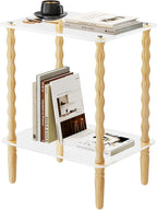 NiHome Spindle Side Table Acrylic Tabletop and Wooden Legs, 2-Tier Small End Table with Storage Shelf, Modern Wood Nightstand for Living Room, Narrow Rectangle Coffee Tables for Couch