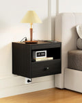 Floating Nightstand with Charging Station,Modern Bedside Table with Drawers and Extension Panel, Small Wall Mounted Nightstands for Bedroom Room，Floating Sofa Side Table（ Black ）
