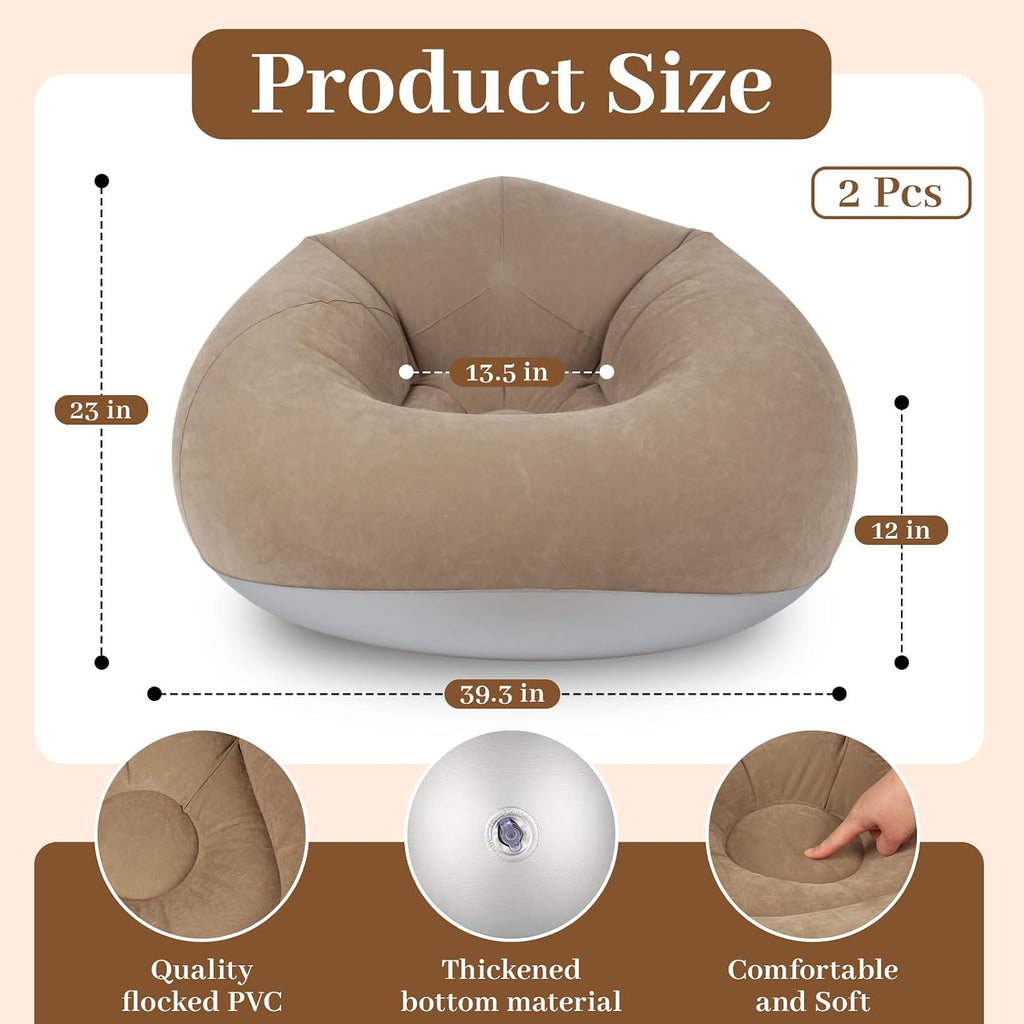 Inflatable Bean Bag Chairs for Adults with Electric Air Pump, Floding Portable Blow Up Couch, Inflatable Lazy Sofa for Outdoor, Movie Nights, Camping and Room (2pcs-Brown)