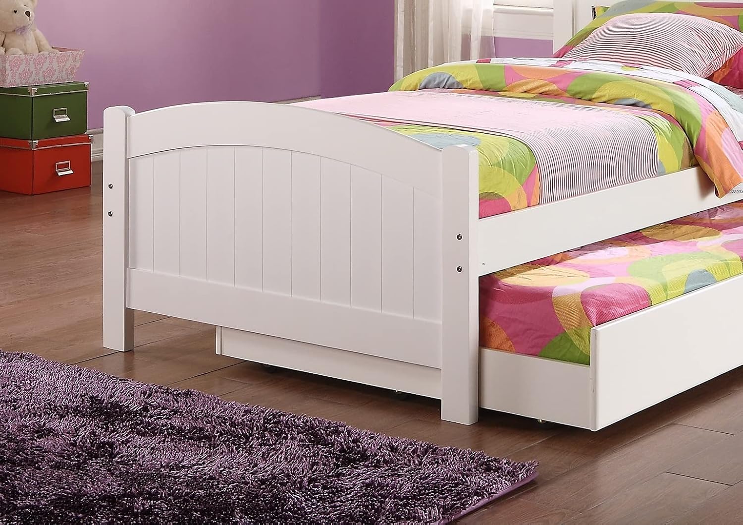 Twin Size Bed w, Trundle Slats White Pine Plywood Youth Bedroom Furniture