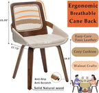 Cane Dining Chairs - Mid Century Modern Dining Chairs with Walnut Bentwood Frame, Ergonomic Rattan Back, Curved Arms, Versatile for Living Room/Reception/Kitchen/Desk (Walnut Beige, Set of 1)