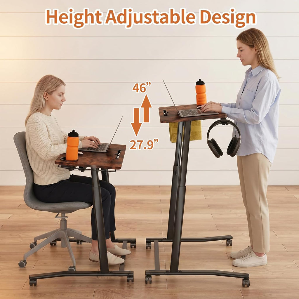 Treadmill Desk, 30"-47" Adjustable Height Mobile Small Standing Desk for Walking Pad, Trainer Stand on Wheels,Rolling Portable Standing Table for Bike/Running and Home Office Work (Black)