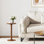 Round Side Table, Small Drink Table for Small Spaces, Pedestal End Table for Living Room, Modern Accent Nightstand with Solid Wood Leg for Bedroom, Corners and Office Brown Color UTBT005F
