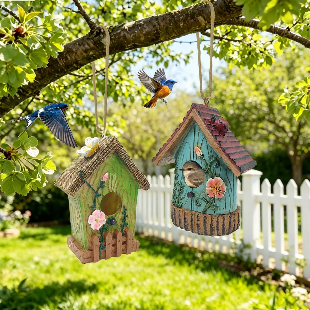 2 Pcs Hanging Bird Houses for Outside Bluebird Houses for Outside Swallows Wren Birdhouse Finch Nesting Box Patio Garden Deco