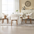 ROCITY Modern Dining Chairs Set of 4 Beige Upholstered Dining Room Chairs, Farmhouse Kitchen Chairs with Curved Backrest and Wooden Legs for Dining,Living Room