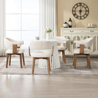 ROCITY Modern Dining Chairs Set of 4 Beige Upholstered Dining Room Chairs, Farmhouse Kitchen Chairs with Curved Backrest and Wooden Legs for Dining,Living Room