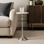 Silver Drink Table with White Marble Top | Decorative Modern End Table | Aluminum Base Side Table | Accent Table for Living Room | 10x10x26