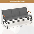 Tangkula 3-Person Outdoor Glider Bench, Patio Gliding Loveseat with Breathable Fabric Seat, Curved Teak Wood Armrests and Metal Frame, Swing Rocking Chair for Backyard (Grey, 3 Seat)
