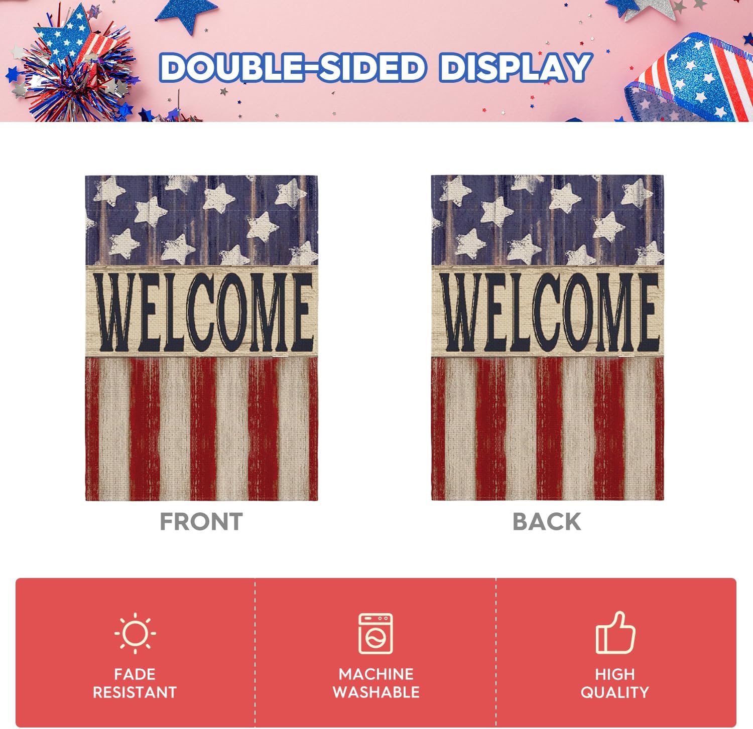 AVOIN colorlife Patriotic 4th of July House Flag 28x40 Inch Double Sided Outside, Memorial Day Retro American Stars and Stripes Welcome Yard Outdoor Decoration