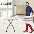 VINGLI Small Adjustable Folding Table, 13.8 in-28 in Height Personal Laptop TV Tray, HDPE Plastic Top with Steel Frame, 30 inch, White