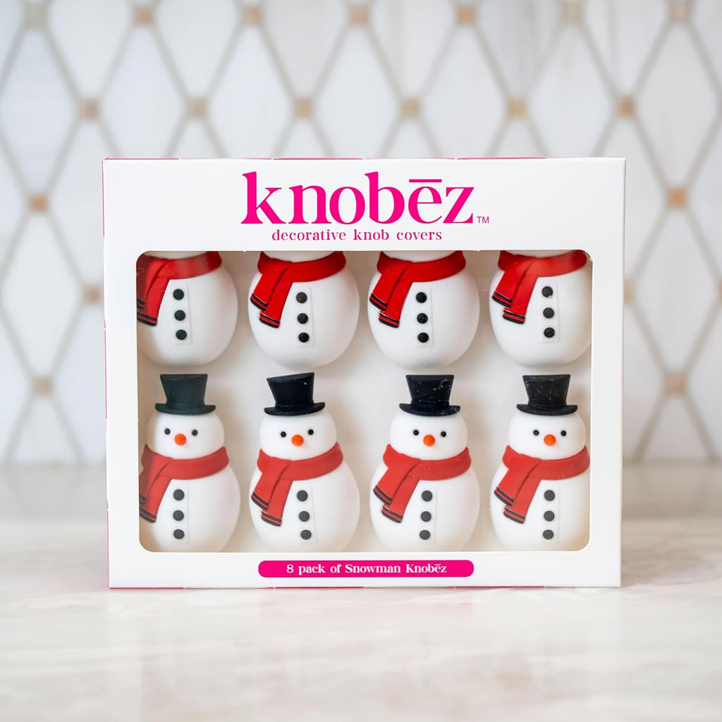 Knobēz: Decorative Knob Covers - Snowman - 8pk - Stretch Over Hardware Decorations, Holiday-Winter-Christmas, Kitchen-Bathroom-Dressers-Home