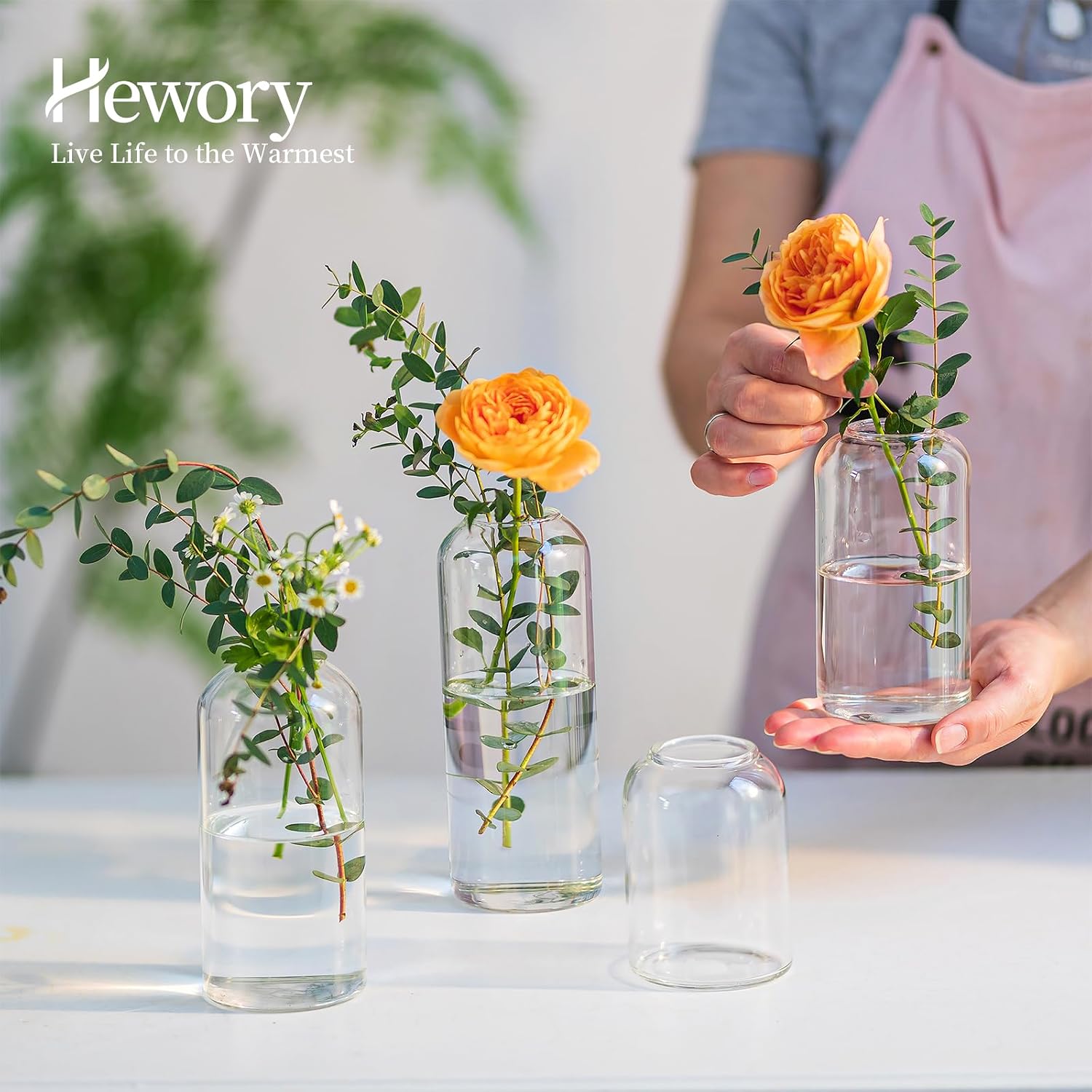 Hewory Glass Bud Vases for Flowers: Blown Modern Small Glass Vases for Centerpieces Set of 24, Mini Clear Bulk Flower Vases for Wedding Party Events Home Decor Floral Arrangements (Not Include Flower)