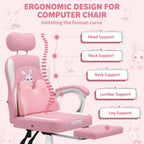 HOFFREE Kids Computer Gaming Chair for Girl with Cute Bunny Massage Lumbar Pillow Kids Pink Desk Office Chair with Adjustable Headrest and Footrest for Teen Girls