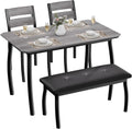 IDEALHOUSE 43'' Dining Table Set for 4, Wooden Kitchen Table with Upholstered Bench & 2 Cushion Chairs, Industrial Dinette Set for Studio, Kitchen, Dining Room, Apartment, Gray