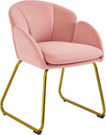 Yaheetech Flower Shape Vanity Chair with Petal Armrests, Pink | Velvet Makeup Chair no Wheels with Golden Metal Legs, Modern Side Armchair with Back for Living Room/Bedroom/Home Office