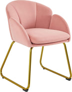 Yaheetech Flower Shape Vanity Chair with Petal Armrests, Pink | Velvet Makeup Chair no Wheels with Golden Metal Legs, Modern Side Armchair with Back for Living Room/Bedroom/Home Office