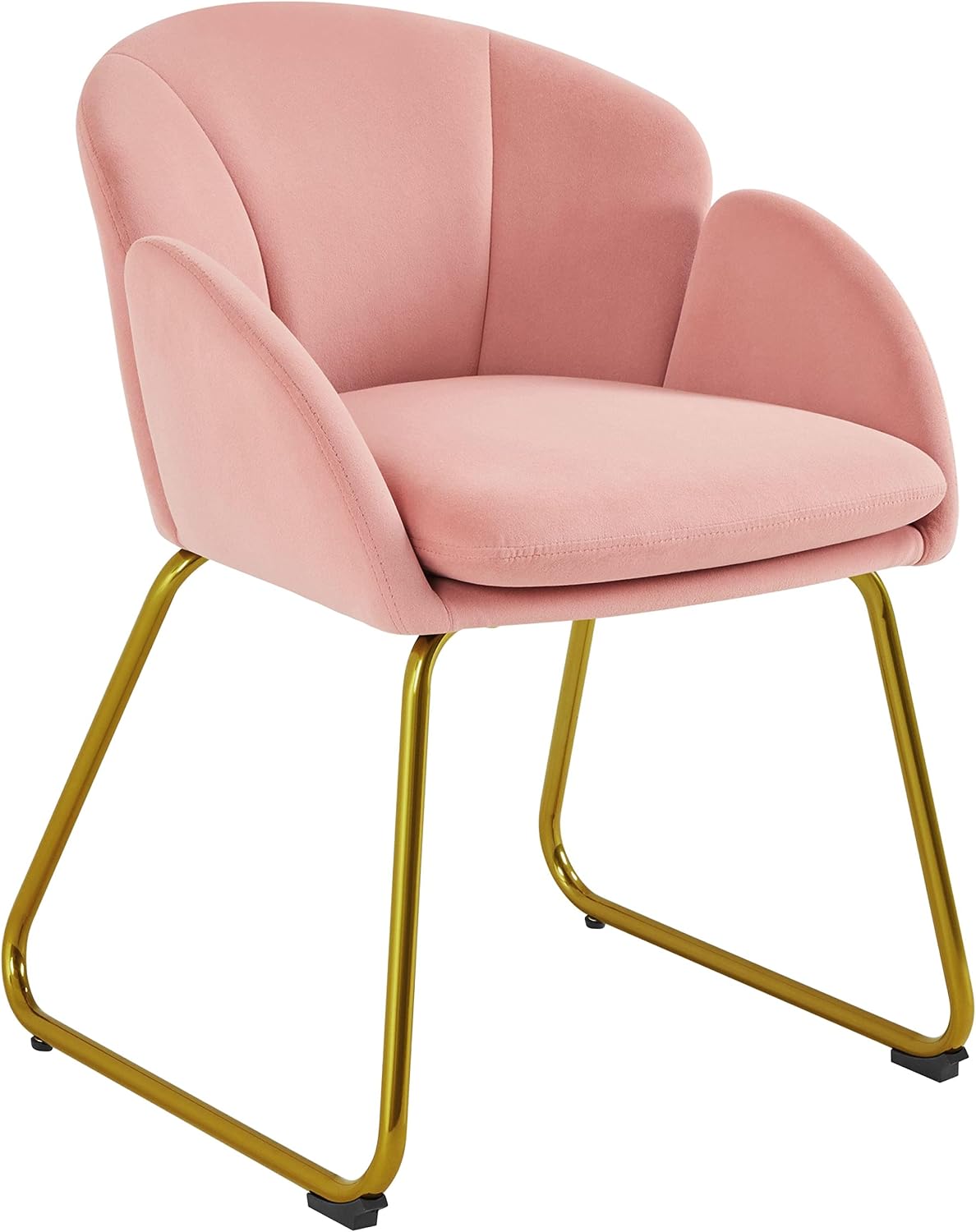 Yaheetech Flower Shape Vanity Chair with Petal Armrests, Pink | Velvet Makeup Chair no Wheels with Golden Metal Legs, Modern Side Armchair with Back for Living Room/Bedroom/Home Office