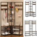 GiftGo Corner Hall Tree with Shoe Rack Storage Bench Display Open Shelves Modern Industrial Entryway Coat Rack Stand for Home Living Room Mudroom Bedroom Multifunctional 5 in 1 (Rustic Brown)
