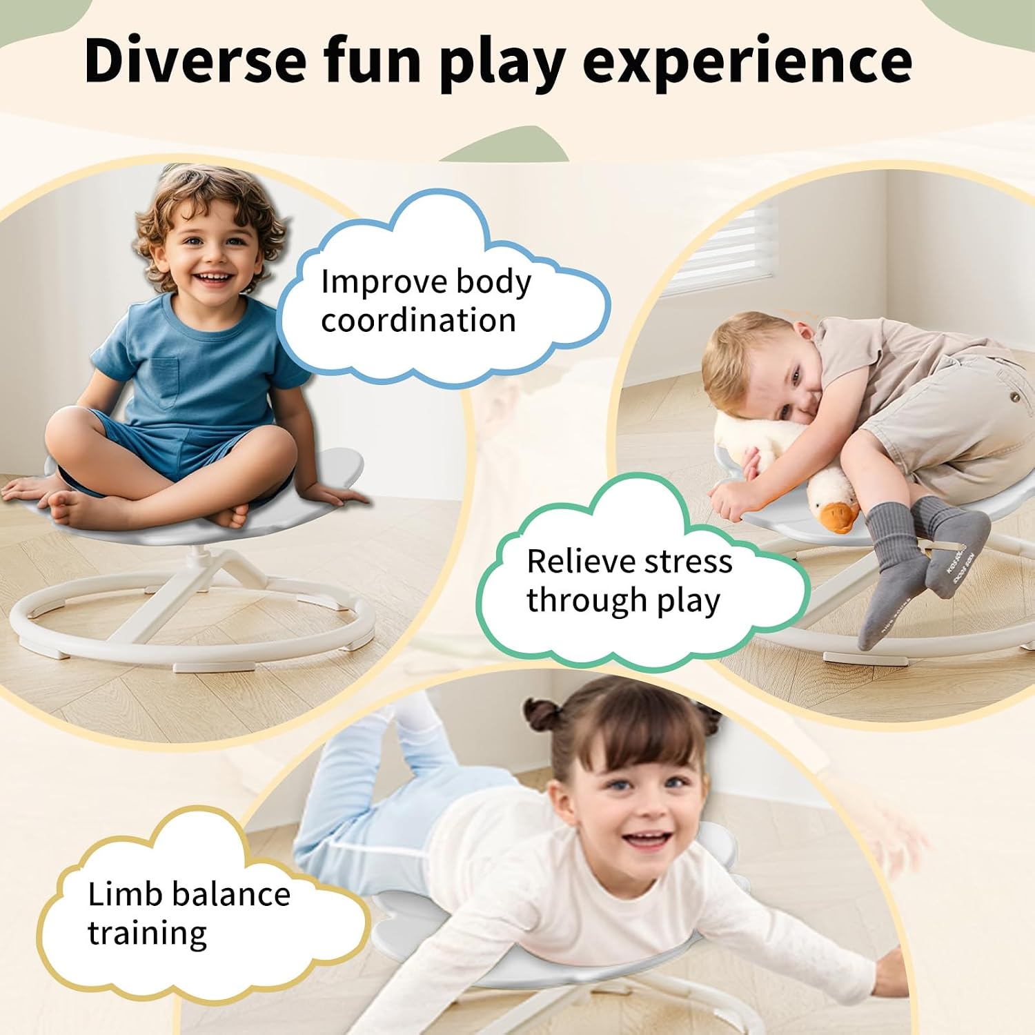 Spinning Chair for Autistic Kids, Sensory Toys for Kids with Autism, Baby Swivel Chair Sit and Spin Toys for Toddlers 3+, Balance Coordination Focus Training (White)