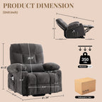 Power Lift Recliner Chair for Elderly with Lumbar Heat and Vibration Massage, Electric Lift Recliner Chair with Remote Control and USB Port,4 Storage Pockets & 2 Cup Holders for Living Room - Grey