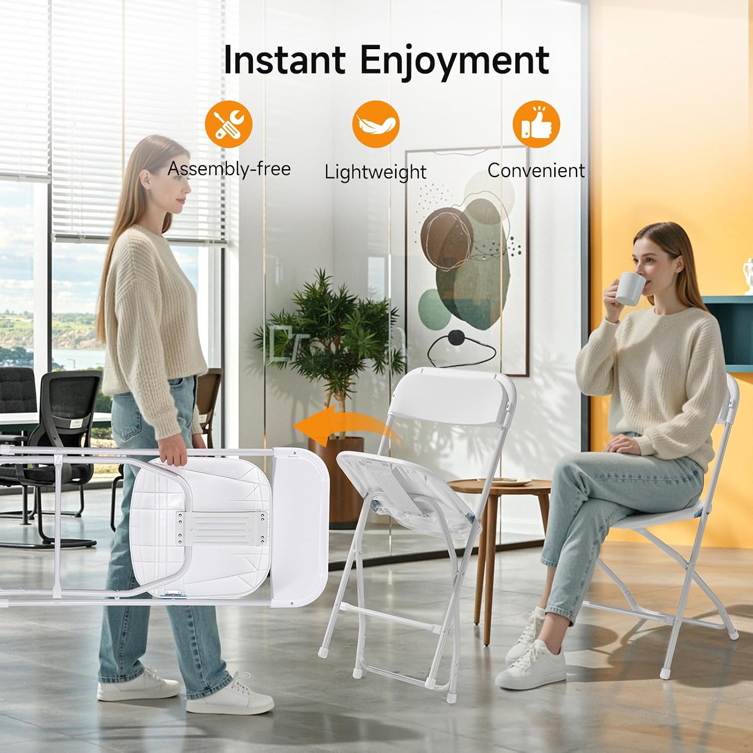 ONBRILL Folding Chairs 4 Pack, 550LBS Capacity Heavy Duty Plastic Folding Chairs with Reinforced Steel Frame, Portable Commercial Chair for Indoor and Outdoor, Wedding, Party, Office, White