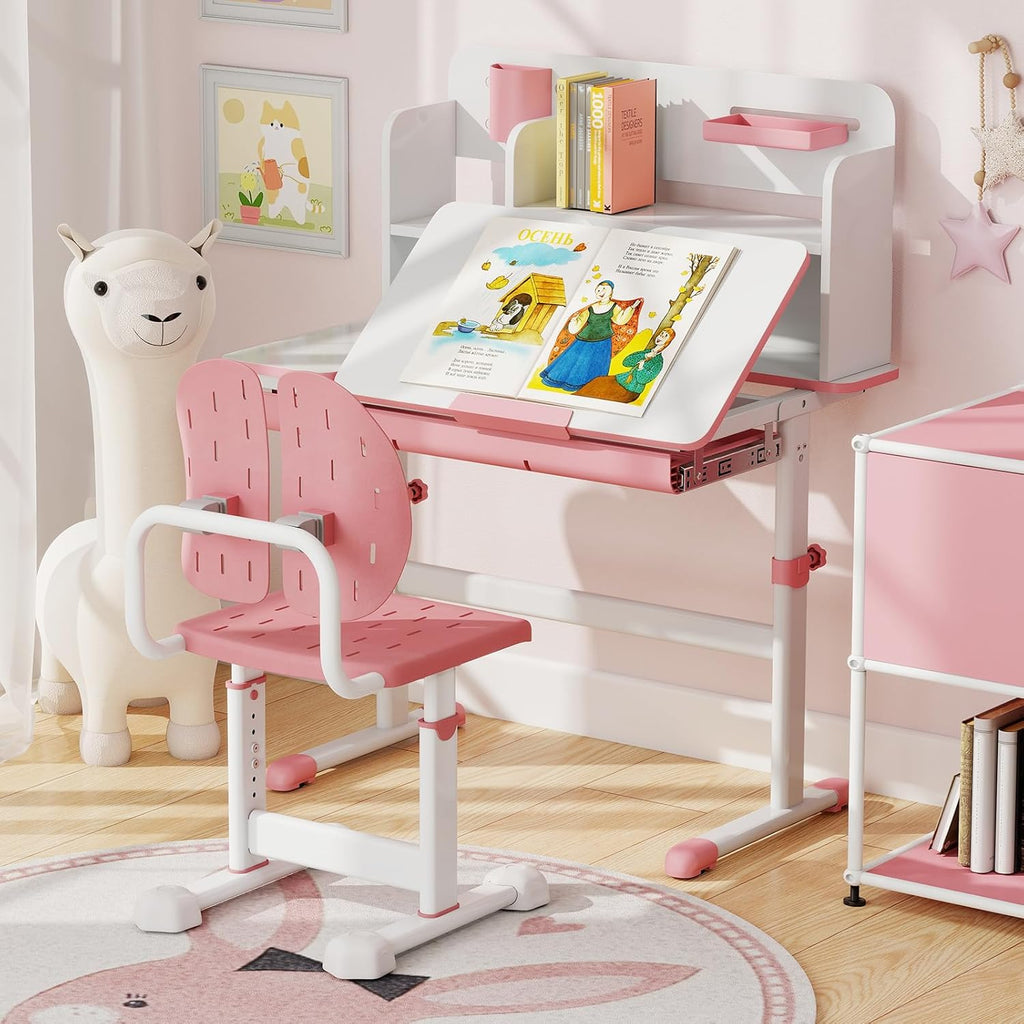 Costzon Kids Desk Chair, Height-Adjustable Study Chair w/Breathable Seat, Double Back Support & Heavy Duty Metal Frame for 3+ Years Old Students Boys & Girls (Pink)